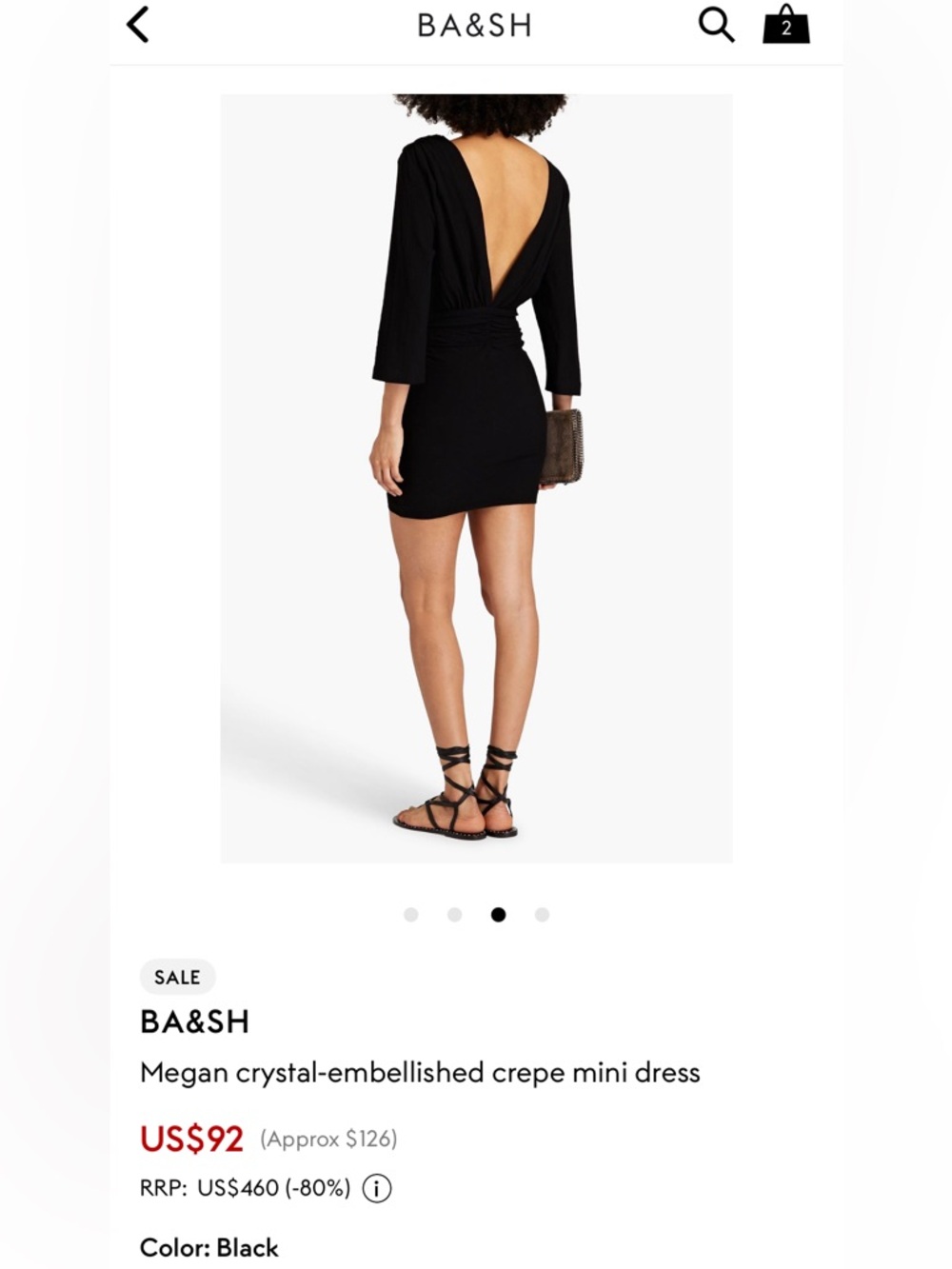ba&sh Black Long-Sleeve Ruched Mini Dress - Picture 2 of 5